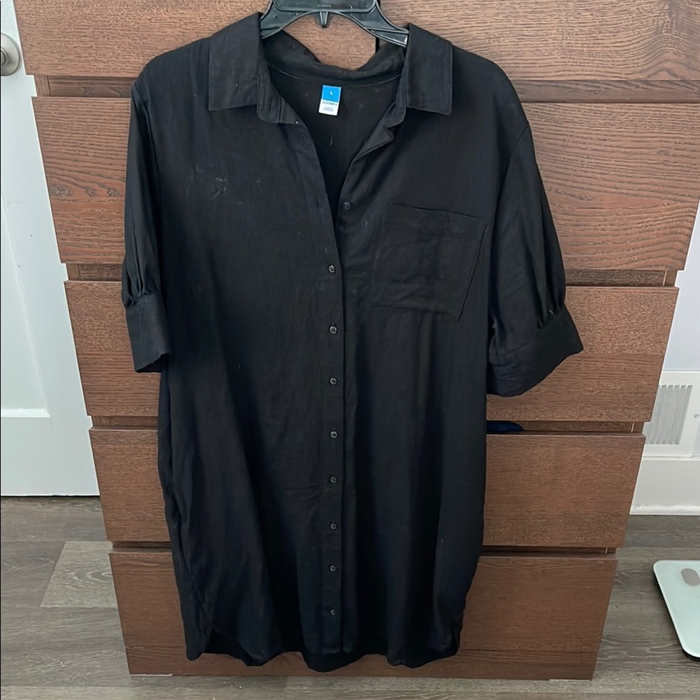 Old Navy Linen Blend Collared Puff Sleeve Dress